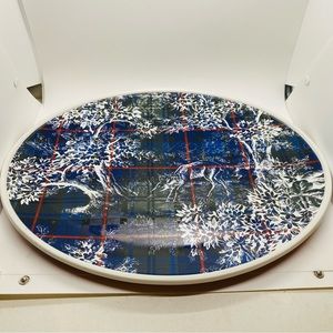 NWT Tommy Hilfiger Platter Oblong Blue Red Deer 🦌 Trees. 16” x 13” Very Large.